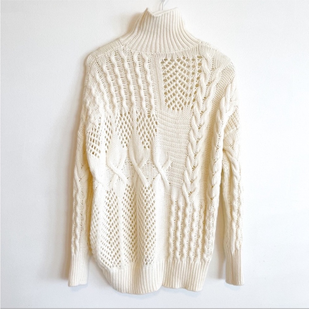 ATHLETA Bedford Chunky Cable Cashmere Wool Turtleneck Sweater – White/Cream, M - Picture 7 of 13